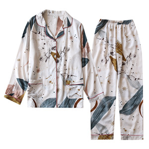 Zweiteiliges Pyjama-Set Sommer dünne Langarm-Pyjamas Sommer-Langarm-<span class=keywords><strong>Cardigan</strong></span>-Hose 2-teiliges Set - Product Image 1