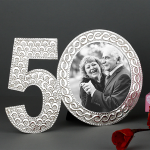 50th Anniversary Shaped Photo <b>Frame</b> Decorative Silver Finish Picture <b>Frame</b> for Wedding Birthday Home Decoration Gift - Product Image 3