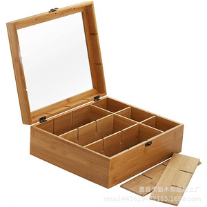 Caja de té de bambú y madera, recipiente cuadrado de bambú con doce compartimentos para guardar té, para artículos de Año Nuevo, caja de regalo para bolsitas de té, estilo chino - Product Image 4