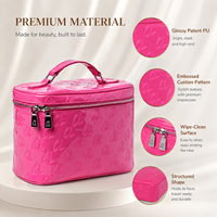 Pochette cosmétique rose brillante personnalisée avec logo en relief, double fermeture éclair, étui à maquillage portable, organiseur de beauté de voyage