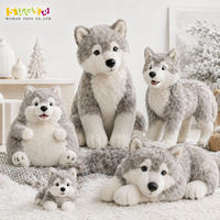 Boneka Serigala Husky Realistis Grosir, Mainan Hewan Isi Dakron Multi-Posisi