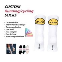 Chaussettes de cyclisme avec visage souriant personnalisées Chaussettes de haute qualité Chaussettes de cyclisme à compression Coolmax en nylon pour la course à pied