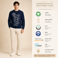 100% Merinowolle Blumenmuster Rundhals-Pullover Langarm Maßgefertigter Herren-Strickpullover