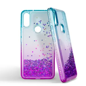 Para alcatel 3x funda de teléfono para mujer niña, doble color purpurina líquido fluido arena movediza a prueba de golpes accesorios para teléfono