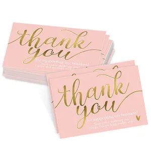 Free Design 5x9 cm Pink Gift Card Gold Foil Printing Shopping Thank You Card For Small Business