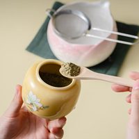 Lenscap Kit de Matcha Chinois Jaune Foncé, Ensemble de Bols en Céramique Grès, Fouet en Bambou, Passoire en Acier Inoxydable, Design Japandi, Thé