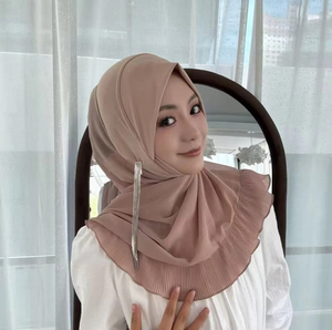 Nuosha OEM Nouveau Hijab en Chiffon à Bordure en Forme de Feuille de Lotus à Angle Droit à Franges à la Mode Musulmane Dubaï Arabie Saoudite CE Porté Quotidien - Product Image 4