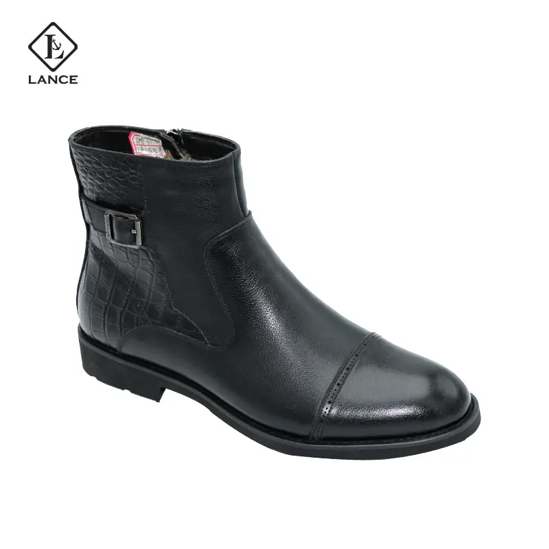 LANCI Well Designed Genuine Leather Dress Boots Men Warm Ankle Boots Winter Leather Boots For Men