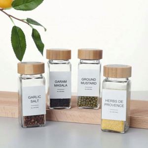 4 Oz High Borosilicate Heat-Resistant Glass Spice <b>Jars</b> Bamboo Lids Freshness Preservation Customizable <b>Labels</b> for Kitchen - Product Image 1