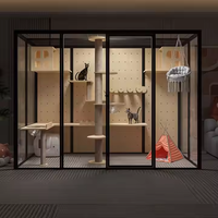 Vente chaude Munti-functioanl Pet House Chat Villa Cadre En Alliage D'aluminium Avec Verre Trempé De Luxe Espace Chambre Chat Cage À Oiseaux