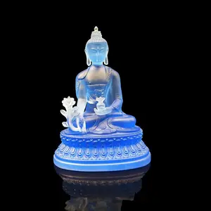 Honor Of Crystal Buddha Lucky Ornament Blue Lazurite Estatuas religiosas Decoración de la oficina en el hogar