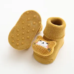 Милые детские толстые хлопковые носки для мальчиков и девочек, Мультяшные игрушки с животными, 3d Нескользящие Детские носки для пола