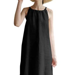 Robes de plage sans manches de couleur unie robe d'été en lin et coton grande taille pour femmes - Product Image 3