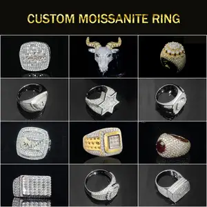 Custom Iced Out VVS Moissanite Baguette Diamond Hip Hop Ring Single Initial Letter 925 Silver 10k 14k Real Gold Men Jewelry