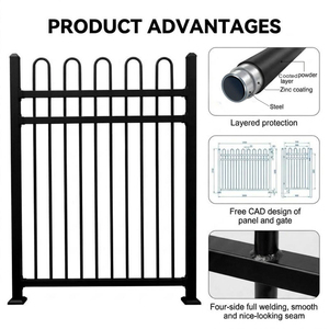 Valla Decorativa Ornamental Personalizada para Exteriores, Galvanizada en Caliente y con Recubrimiento en Polvo, con Parte Superior en Forma de Aro para Vista Panorámica - Product Image 3