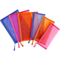 Pochette à fermeture éclair en maille, trousse à crayons en nylon transparente, sac à maquillage portable, sac à documents en plastique pour fournitures de bureau et scolaires