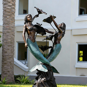 Life Size Antique Traditional <strong>Bronze</strong> Casting Two <strong>Mermaid</strong> <strong>Statues</strong> Sculpture Customizable Size Patina Finish 30-Year Guarantee - Product Image 3