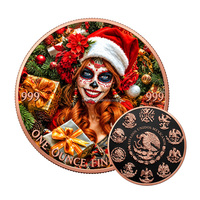 Pièce de monnaie commémorative colorée en cuivre pur .999 de 1 oz, motif Crâne de sucre de Noël Catrina, pièce souvenir en métal Aigle mexicain