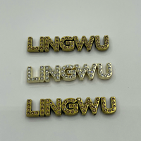 Étiquettes métalliques personnalisées LINGWU en strass anti-corrosion écologiques, avec logo complet en lettres, vente en gros pour vêtements, sous-vêtements, sacs, casquettes