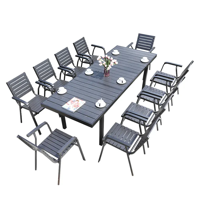 ECO friendly recycled outdoor furniture black wood plastic composites Table & Chairs 11pcs