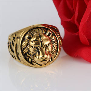 Gold Lion Head Punk Style Herren Edelstahl Cluster <span class=keywords><strong>Ring</strong></span> mit Diamanten Anpassbarer Hochzeits schmuck - Product Image 2