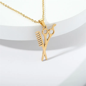 Collar con Colgante de Tijeras y Peine de Peluquero, Chapado en <span class=keywords><strong>Oro</strong></span> de 18K sobre Acero Inoxidable, con <span class=keywords><strong>Cadena</strong></span> de Eslabones, Regalo de Navidad para Amigos - Product Image 5