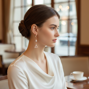 Triangle Design Zircon Dangle Earrings Turkish Wholesale 925 Silver Sterling Jewelry Elegant Geometric Design Fine Jewellery - Product Image 3