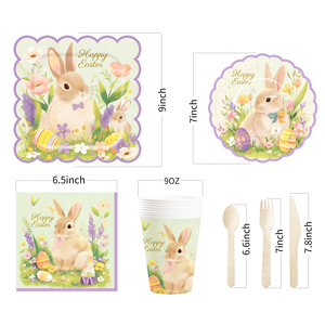DAMAI Easter Party Theme Decor Bulk Wholesale Set Easter Rabbit Paper Plates Tablecloth Party Disposable Tableware - Product Image 5