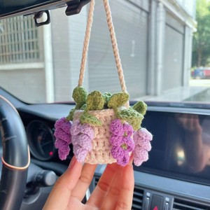 Lindas Plantas Tejidas a Crochet en Maceta con Accesorios de Espejo Tejidos a Mano, Adorno Colgante Decorativo de Lana para Espejo Retrovisor de Coche - Product Image 6