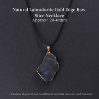 Collar con Colgante de Labradorita Natural y Lapislázuli en Rodajas, Borde Chapado en Oro, Piedra Natural con Cordón Negro, Venta al Por Mayor