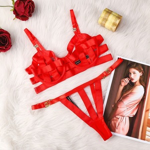 Ensemble de lingerie culotte de soutien-gorge imprimé léopard sexy pour femmes rouge noir réglable sous-vêtements OEM Logo personnalisé pour bandage de poitrine exposé - Product Image 6