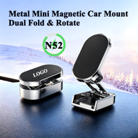 Support magnétique pliable pour voiture en alliage de zinc avec logo personnalisé, aimant N52, base rotative avec adhésif VHB, support de téléphone pour tableau de bord