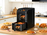 Friteuse à air moderne 2x5L à double panier avec écran tactile, contrôle numérique, application Wi-Fi intégrée pour recettes, et affichage visible du processus de cuisson