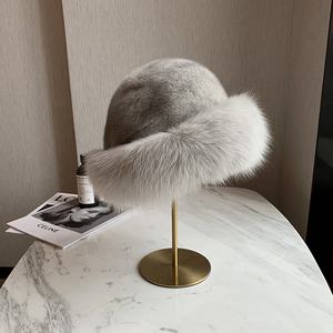 Cappello da pescatore in pelliccia di visone e volpe elegante cappello invernale con tesa in pelliccia di volpe, cappello di pelliccia che lusinga il viso - Product Image 4