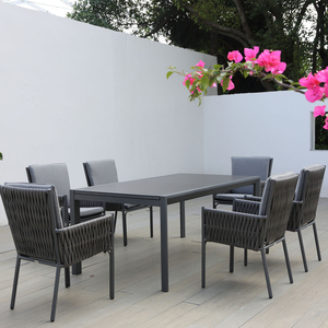 AJUNION moderno di lusso mobili <span class=keywords><strong>da</strong></span> <span class=keywords><strong>giardino</strong></span> <span class=keywords><strong>in</strong></span> alluminio <span class=keywords><strong>da</strong></span> pranzo all'aperto <span class=keywords><strong>tavolo</strong></span> allungabile <span class=keywords><strong>e</strong></span> polirimini intrecciati <span class=keywords><strong>Set</strong></span> <span class=keywords><strong>da</strong></span> pranzo <span class=keywords><strong>da</strong></span> <span class=keywords><strong>giardino</strong></span> - Product Image 1