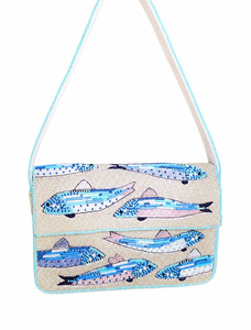 Handmade Lightweight Beaded Fish Pattern Zipper Closure Shoulder Crossbody Bag for Travel & Daily Use - Product Image 2