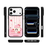 Coque de téléphone AG Feeling Black Edge avec motif chat fraise et dorure pour iPhone 17, 17 Pro Max, 16 Pro, 15 Pro Max, 15 Pro, 14 Pro Max – Coque magnétique