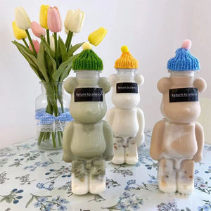 500ml Transparent <b>Bear</b> Shape Reusable Disposable Plastic Juice <b>Bottle</b> for Making Juice Milk Tea Mineral <b>Water</b> Screw Cap - Product Image 4