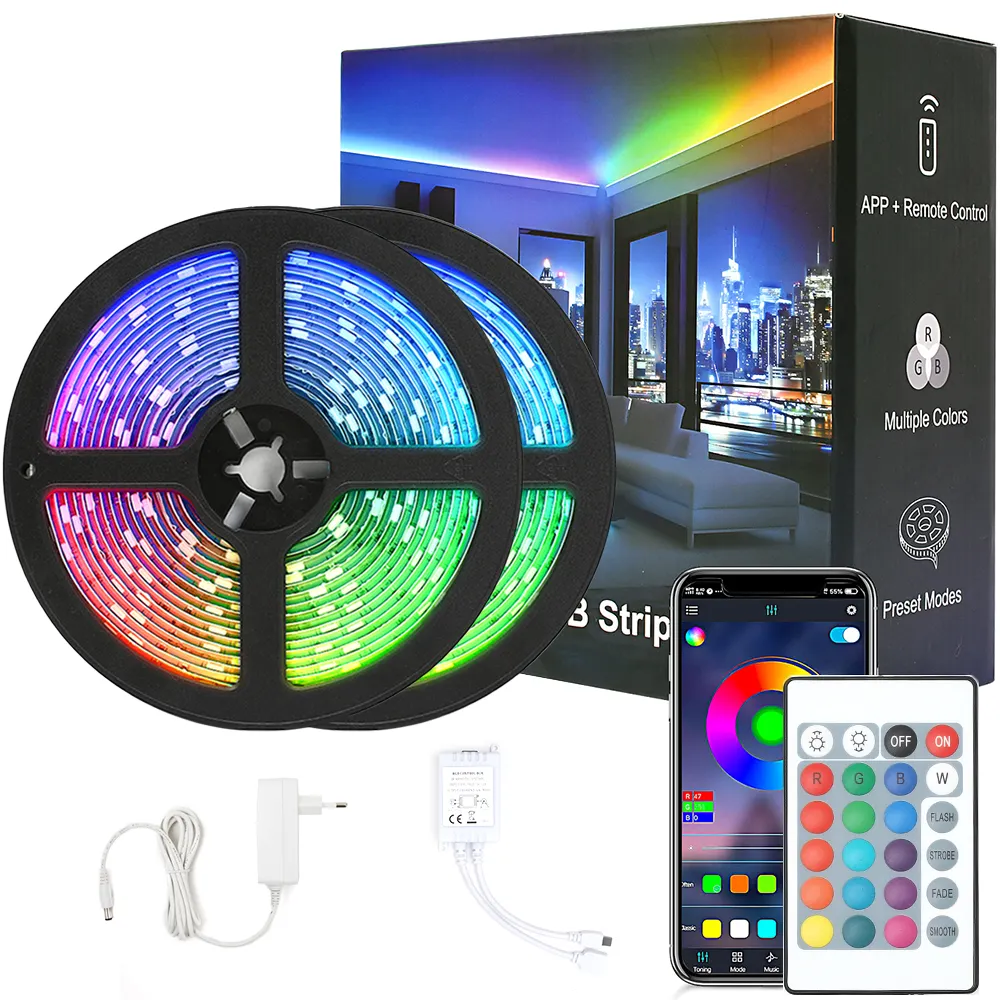Sync renk değiştiren müzik Bluetooth App uzaktan 5v 12v 24v Rgb 5 10 metre açık su geçirmez akıllı noel ağacı Led şerit ışık