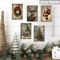 Ensemble de panneaux métalliques de Noël, décoration murale rétro pour les fêtes d'hiver
