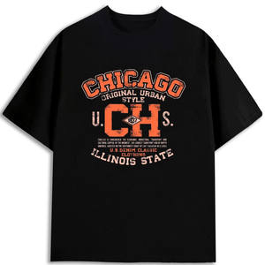 T-shirt classique en denim américain pour homme, 180 GSM, col rond, coupe régulière, style urbain Chicago, État de l'Illinois - Product Image 1