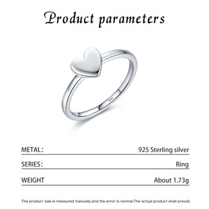 S925 Sterling Silver Smooth Heart <b>Adjustable</b> Thin <b>Ring</b> Minimalist Ins Style Gift Silver Jewelry For Girlfriends And Friends - Product Image 6