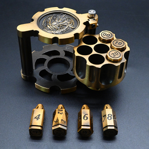 Dés en métal robuste de style steampunk pour D&D <span class=keywords><strong>5E</strong></span>, dés en laiton antique avec rangement cylindrique détachable - Product Image 1