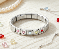 RVS Italiaanse charme armband met kleurrijk hart geboortesteen modulair DIY sieraden voor vrouwen, cadeau voor verjaardag/Valentijnsdag