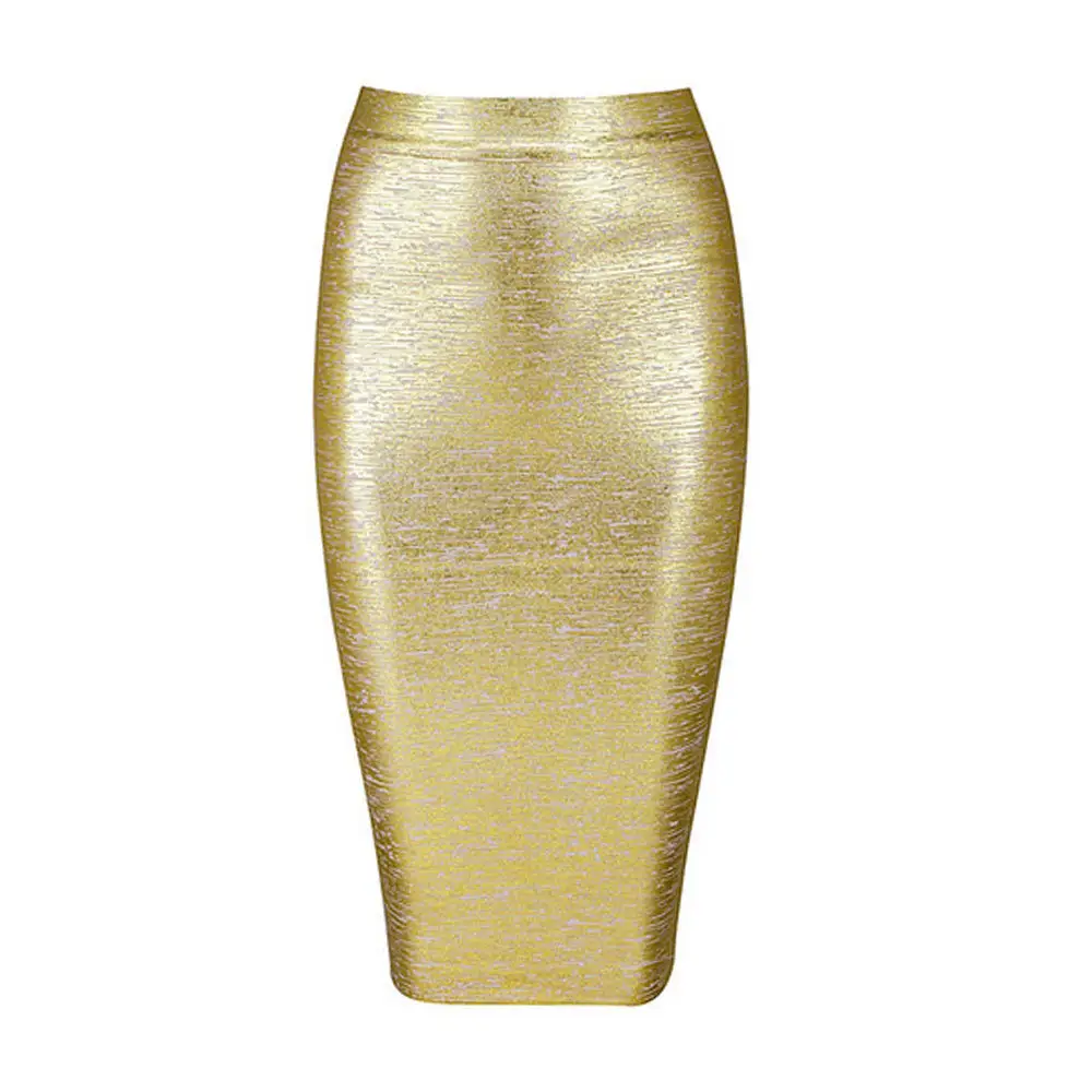 Роскошная золотая металлическая женская повседневная юбка-карандаш на спине невидимая молния элегантная женская дышащая устойчивая