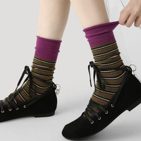 Chaussettes décontractées mi-mollet Renaissance à rayures color-block pour femme, style régulier, en pur coton respirant, pour usage quotidien rapide