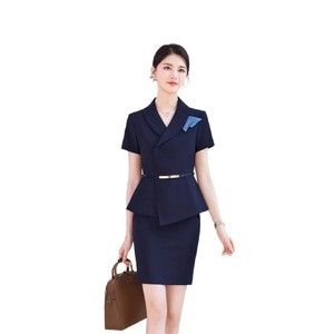 Summer Women Professional Suit Jacket Skirt Set With Belt For Hotel Reception Uniforms - Product Image 5