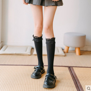 Lace Calf <b>Socks</b> For Women White 50D Cotton Mid Calf Summer Lolita Style - Product Image 2