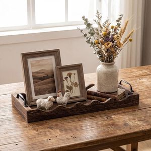 Wooden fan-shaped wooden tray, long and narrow, for farmhouse decoration, candle tray, <b>bar</b> <b>shelf</b> with handle. - Product Image 1