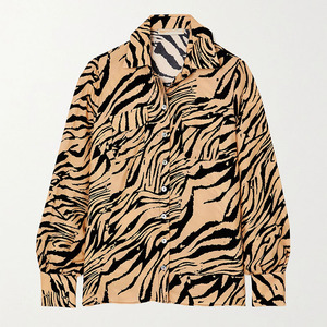 OEM orlo dritto donna graziosa tiger stripe stampa crepe camicia - Product Image 3
